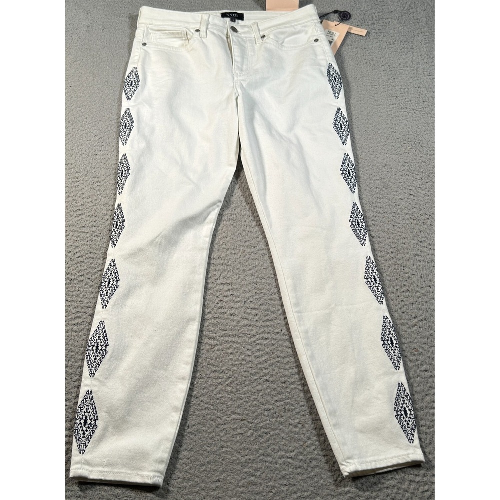 NYDJ Jeans Women 2 AMI Skinny Ankle White Diamond‎ Embroidered Mid Rise NWT